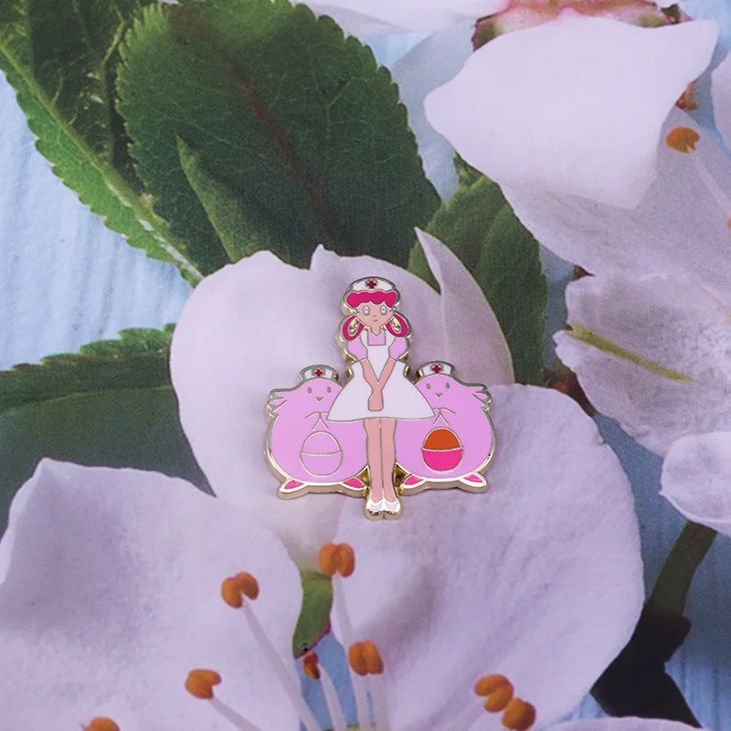 

Cute Nurse Joey and Chansey Hard Enamel Pin Fashion Cartoons Pastel Animal Brooches Video Game Fan Unique Gift Accessories 2021