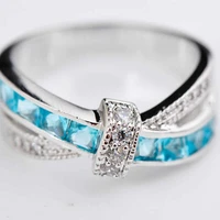 new fashion womens crystal ring popular european and american style blue cross ring size 6 10
