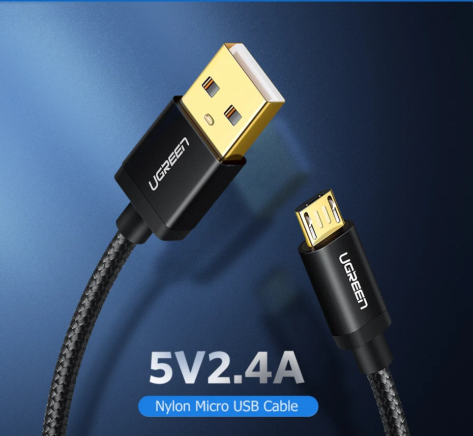 Ugreen Кабель Micro USB 2.4A Кабель для быстрой зарядки данных для Xiaomi Redmi Note Huawei HTC Кабель для зарядки мобильного телефона Кабель Micro USB