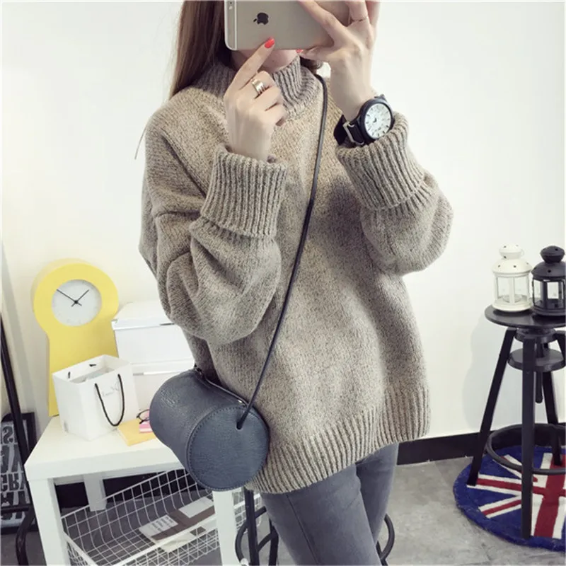 Новый женский студенческий пуловер с воротником средней высоты Корейская версия