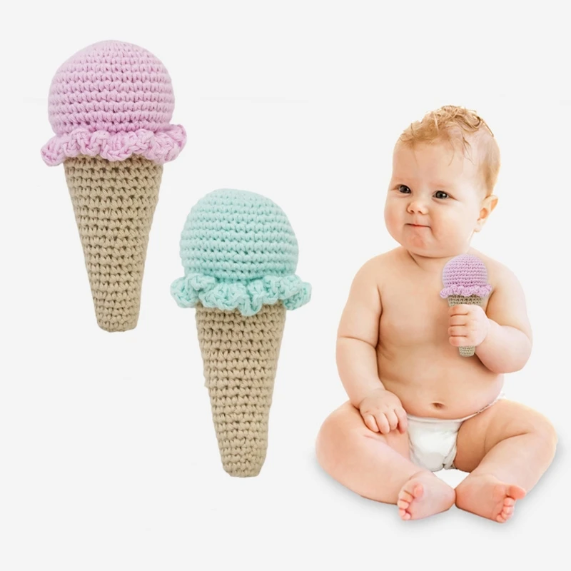 DIY вязанное крючком мороженое погремушка для детей младенцев прорезывание зубов