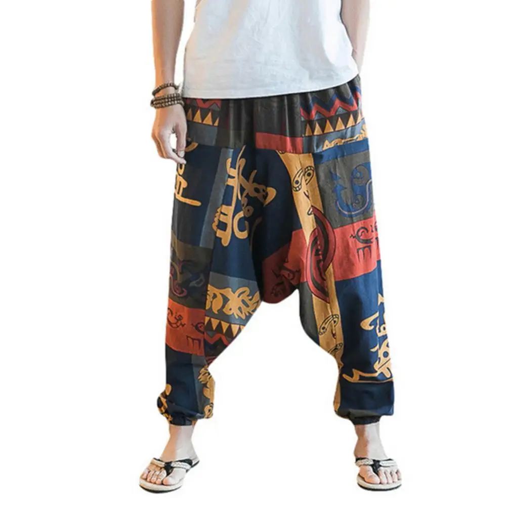 

Men Pants for Men Casual Hip Hop Hit Color Pocket Baggy Floral Print Harem Pants Wide Leg Casual Long Loose Trousers 2021