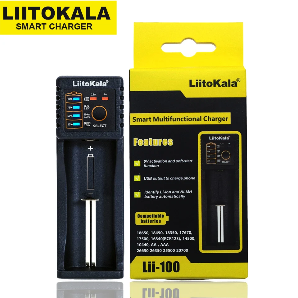 Умное зарядное устройство Liitokala Lii-100 1 2 в 3 7 85 В AA/AAA 18650 18350 26650 10440 14500 16340 NiMH для