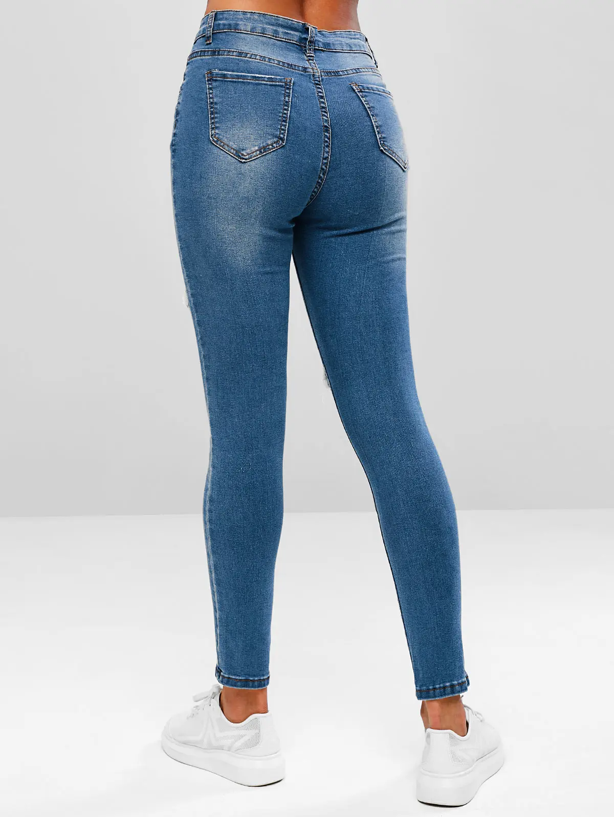 ZAFUL потертые узкие джинсы на молнии с карманами женские повседневные