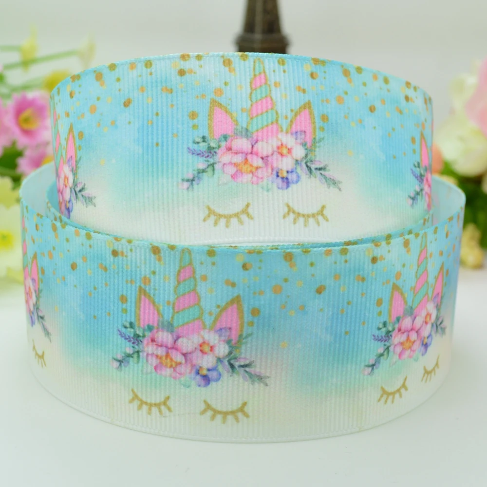 1.5&quot 38mm 2 5 10 50 Yards Unicorn face Mermaid Rainbow Printed grosgrain ribbon hair bow DIY handmade Retail |