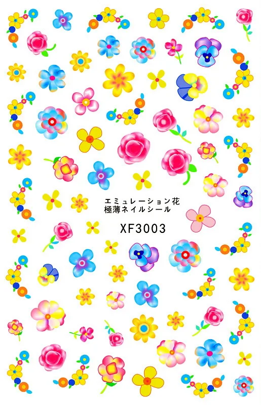 XF3003 3D клейкая наклейка для ногтей, потрясающий Красочный цветочный дизайн, наклейка для ногтей, декоративная наклейка для ногтей, дизайн маникюра - Цвет: XF3003