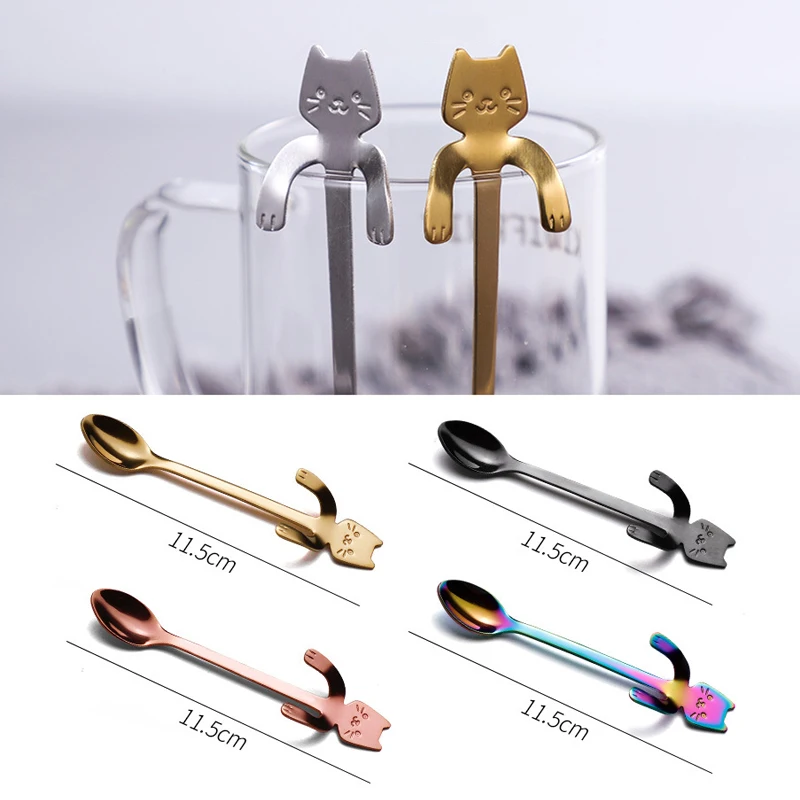 

11.5cm Stainless Steel Cartoon Cat Hanging Cup Spoon Creative Cute Exquisite Coffee Spoon Tea Spoon Home Kitchen Craftsmanship