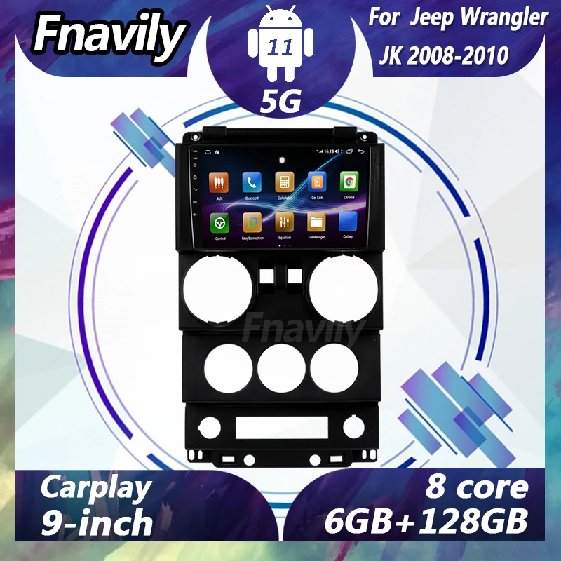 

Fnavily 9" Android 11 car stereos For Jeep Wrangler JK video dvd player radio car audio navigation GPS DSP BT WIFI 2008 - 2010