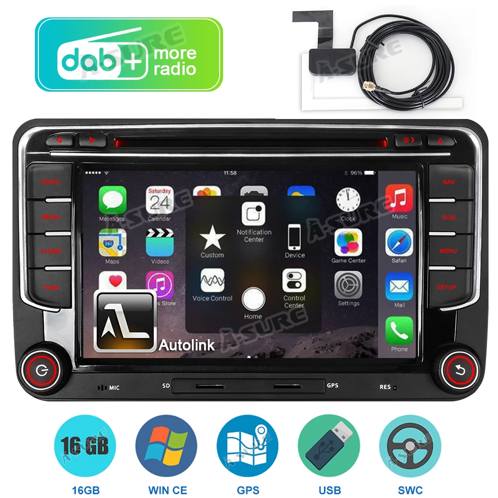 A Sure 2 Din Автомобильный мультимедийный плеер Радио DVD GPS навигация DAB BT RDS для VW Volkswagen