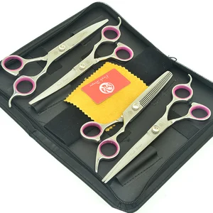 7,0 дюймов 4 шт.компл. JP440C фиолетовый дракон ножницы для ухода за домашними животными серебряные ножницы для собак большие прямые и истончающие и изогнутые ножницы LZS0508