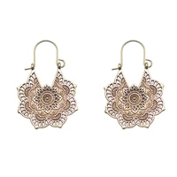 retro ethnic metal hollow flower flower earrings bohemian carved earrings charm earrings