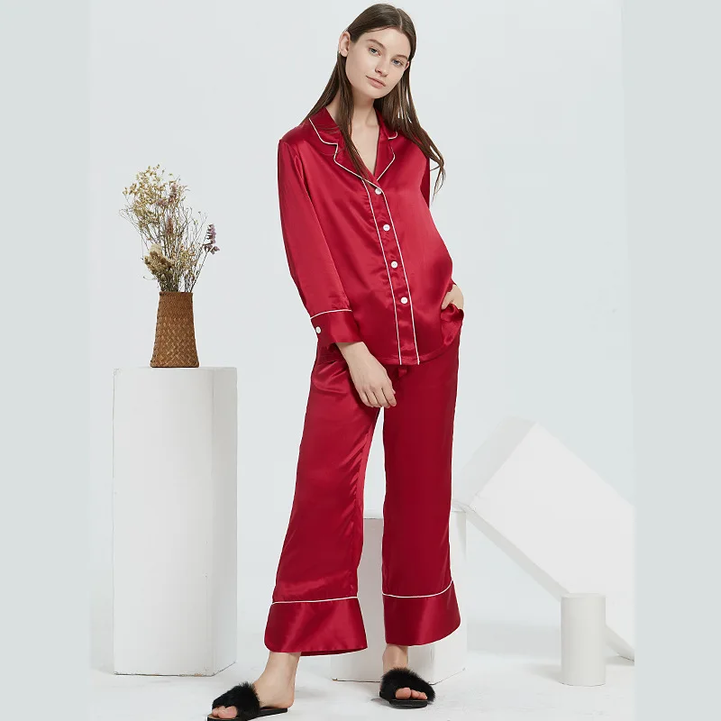Maison Gabrielle 2021 New Summer Luxury Silk Charmeuse 19mm Pajamas Set 100% Mulberry Silk 2Pcs Longsleeve Loungewear Sleepwear