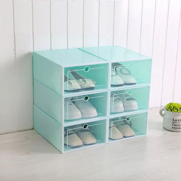 6pcs Box green L Прозрачные пластиковые обувные коробки стекируемые Floding DIY ящики для обуви контейнер для хранения органайзеры белый - Цвет: 6pcs Box green L