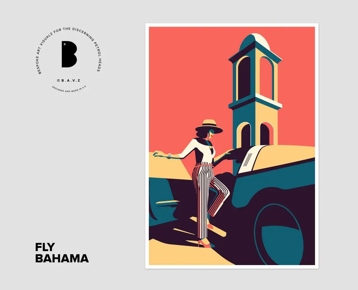 Пейзаж из путешествия мультфильм 80s плакат с автомобилями красочный автомобиль