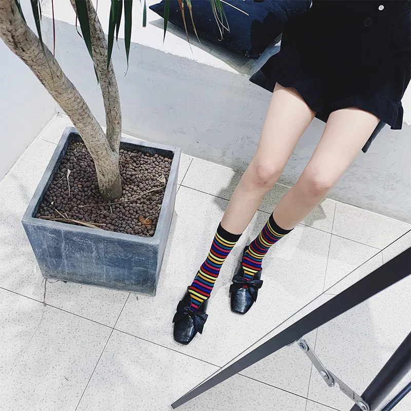 SP & CITY винтажные женские носки в радужную полоску Повседневные высокие Harajuku