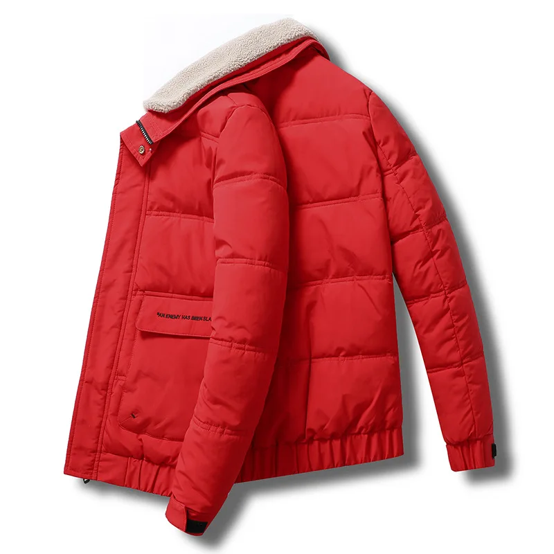 

Winter Men's Parkas Fur Collar Long Sleeve Thick Warm Button Zipper Pocket Solid Casual Wind Proof Male Cotton Coat