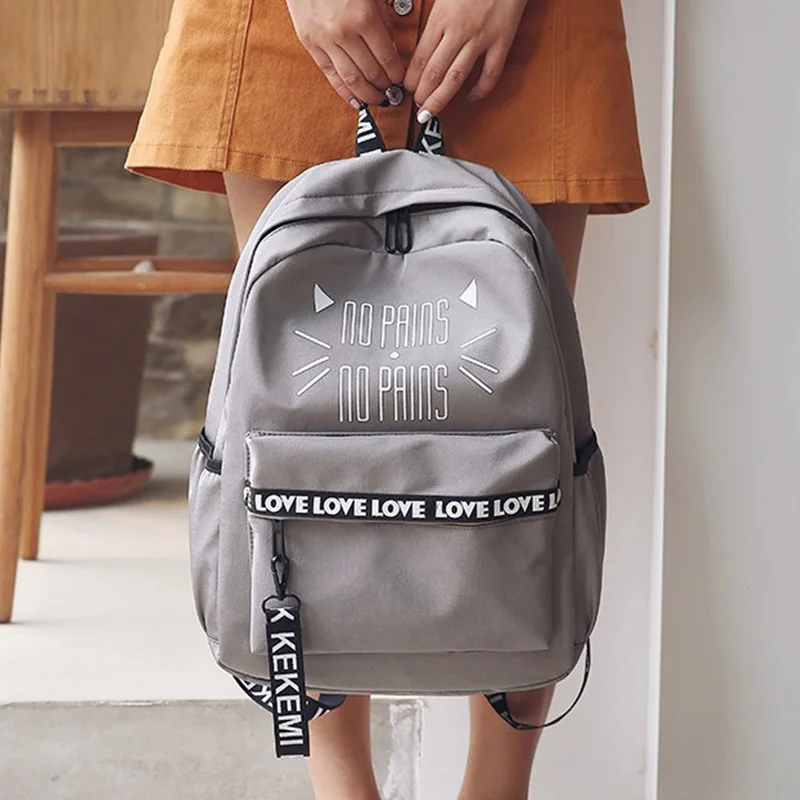 Женские рюкзаки с милым котом и буквенным принтом Холщовый Рюкзак школьные сумки