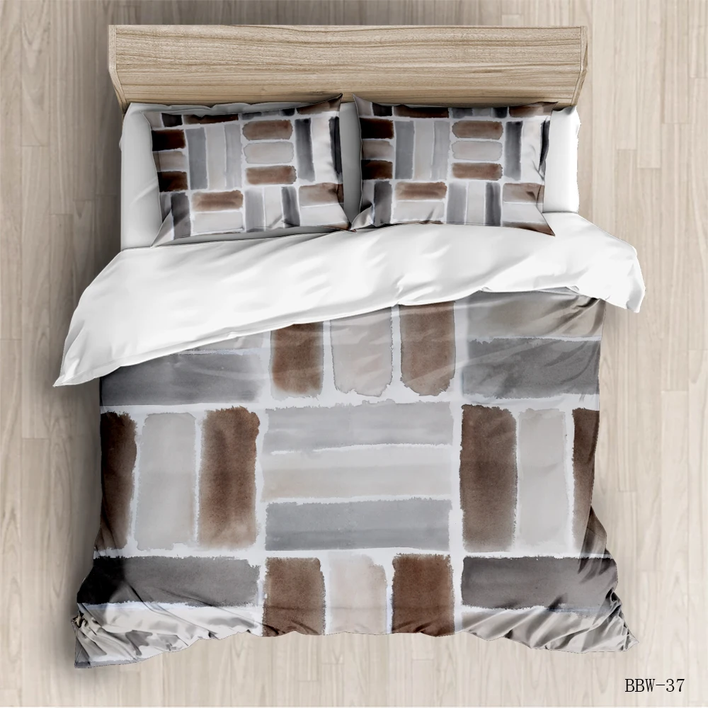 

Classic Ink Style Bedding 3 pcs Set 2020 New Arrival Wood Grain Pattern Simple Set Quilt Cover and Pillowcase