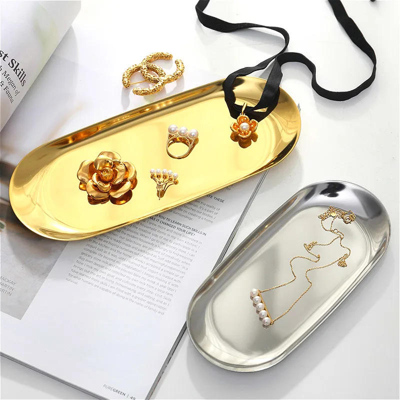 Скандинавский розовый золотой поднос для хранения ювелирных изделий лоток из