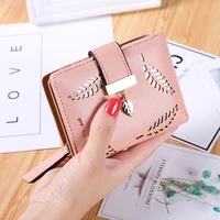 2021 womens wallet leather purse female short wallet gold hollow leaves pouch handbag for women coin purse card holders clutch