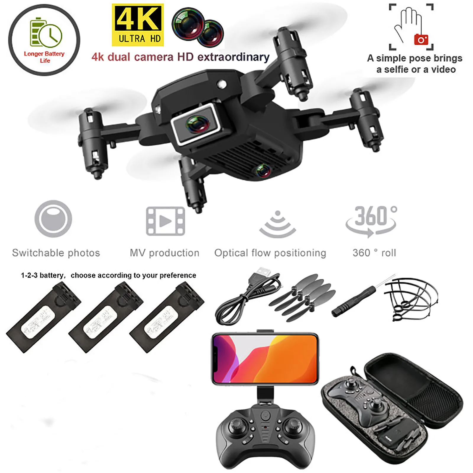 

S66 Ultralight Remote Control Mini Folding Drone 4K Camera Quadcopter Dual Camera Switch High-altitude Flight Remote Control Toy