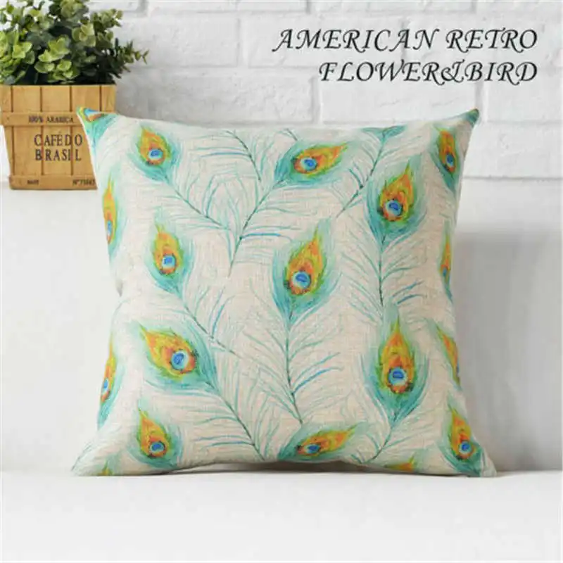 

Linen sizes 2 Case Cushion Feather Vivid Pillow Flowers Cover Peacock New Floral