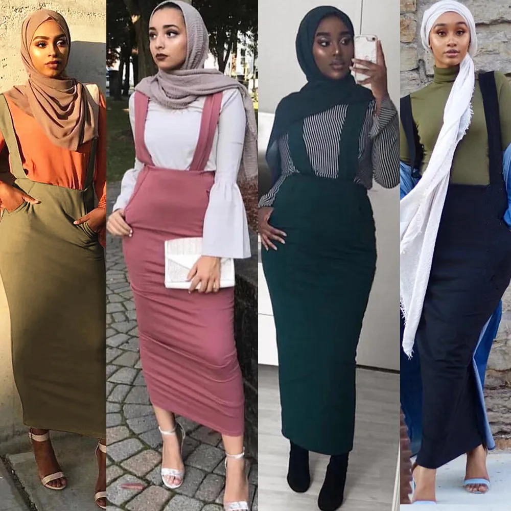 Abaya мусульманская юбка Женская на бретелях макси карандаш облегающая длинная