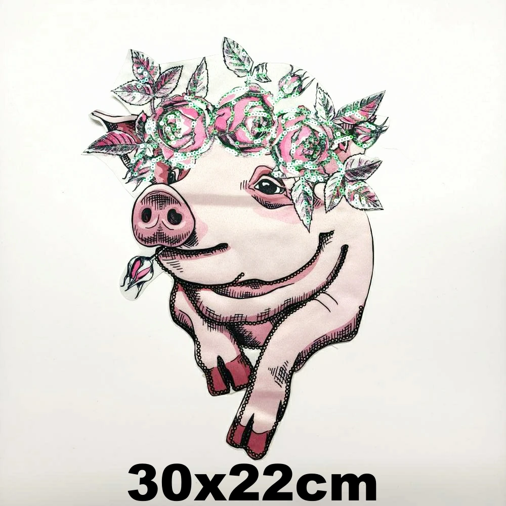 

Accessory large embroidery big pig animal cartoon patches for clothing AZ-270