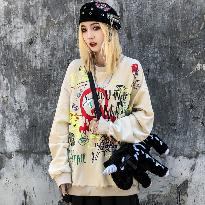 

Graffiti Letter Print Couples Pullover Sweatshirts Fashion Hipster Harajuku Streetwear Hip Hop Punk Rock Hoodies O-Neck Tops Men