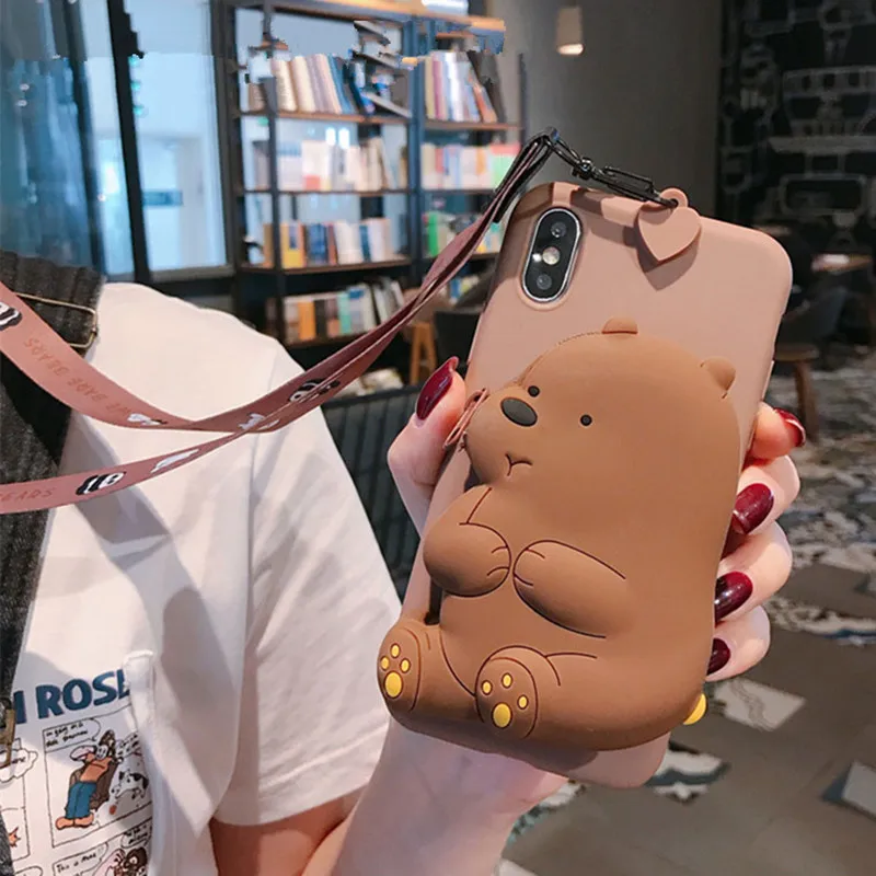 Одежда с изображением мишки чехол для телефона для samsung Galaxy A50 A10 A30 A70 A7 A9S S8 S9 S10 Note 9 J4 J6 Мягкий силиконовый чехол-портмоне с отделением для монет Чехол