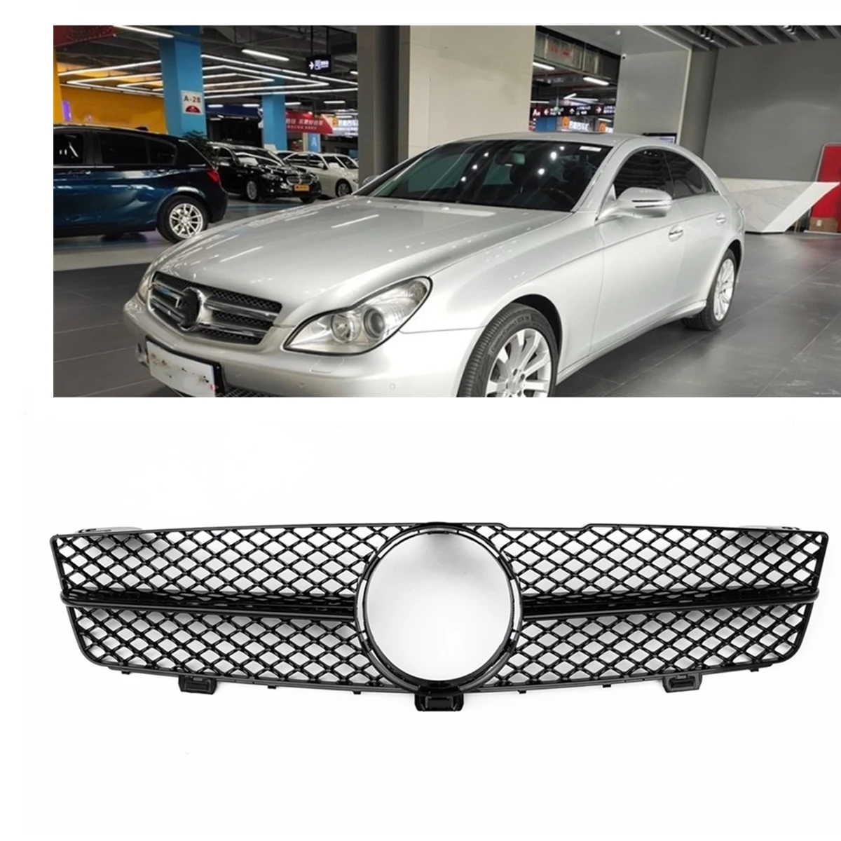 

Решетка для Mercedes Benz W219 CLS CLASS 2008-2011 CLS63 AMG в виде сот, передняя решетка, черный/серебристый верхний бампер автомобиля