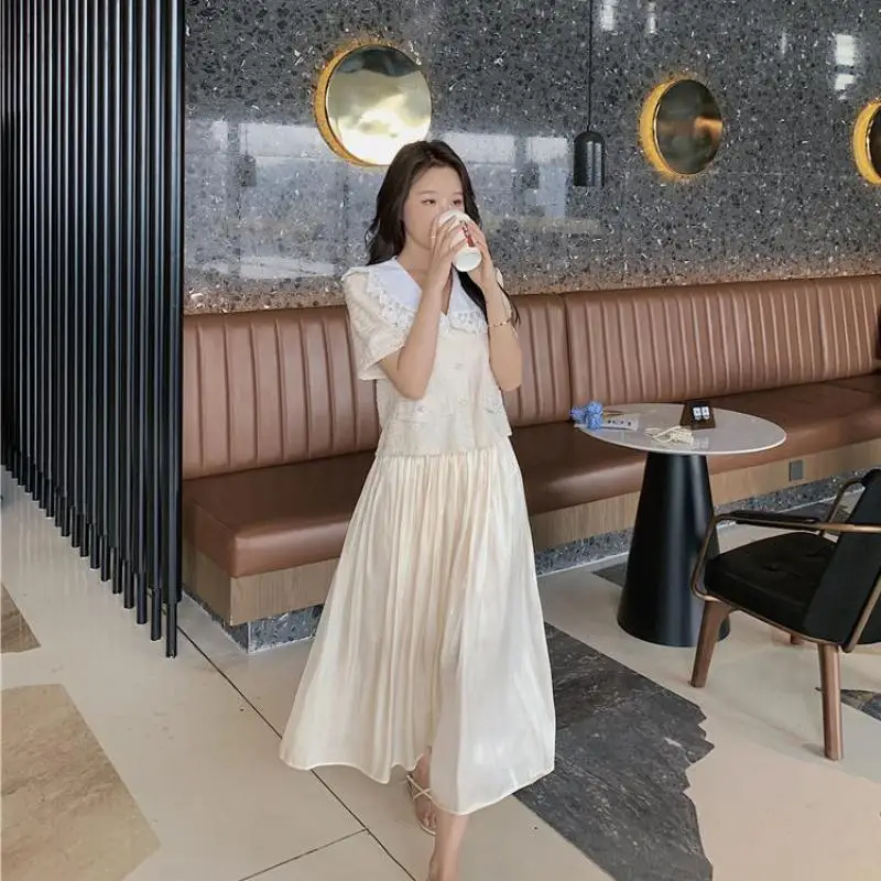 

2021 New French Simple Pure Color Sweet Elegant A-line Skirt Summer Casual High Waist Thin Loose Women Long Skirt Free Shipping