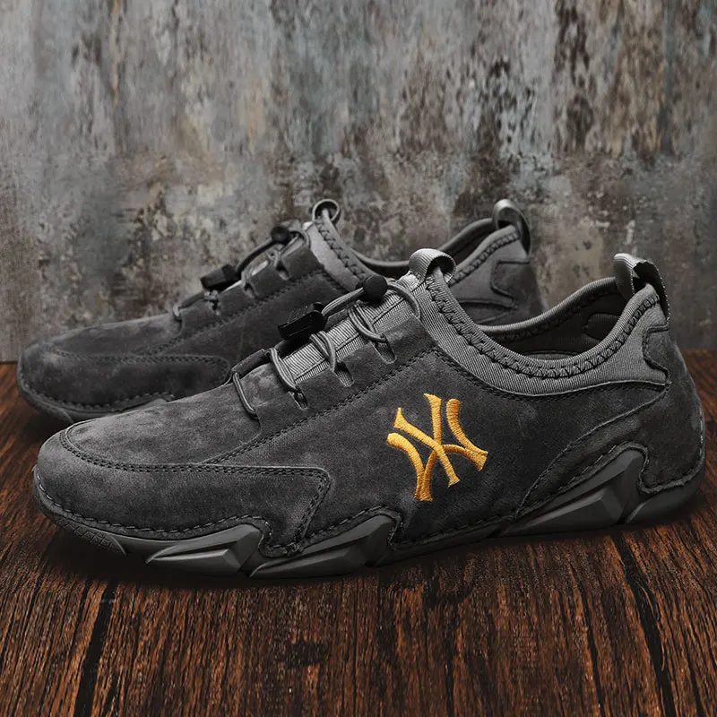 

Men's Casual Leather Shoes Low-Top Daily Flat-Heeled Leather Hand-Sewn Driving Shoes Lightweight And Soft Retro Shoes Size 38-46