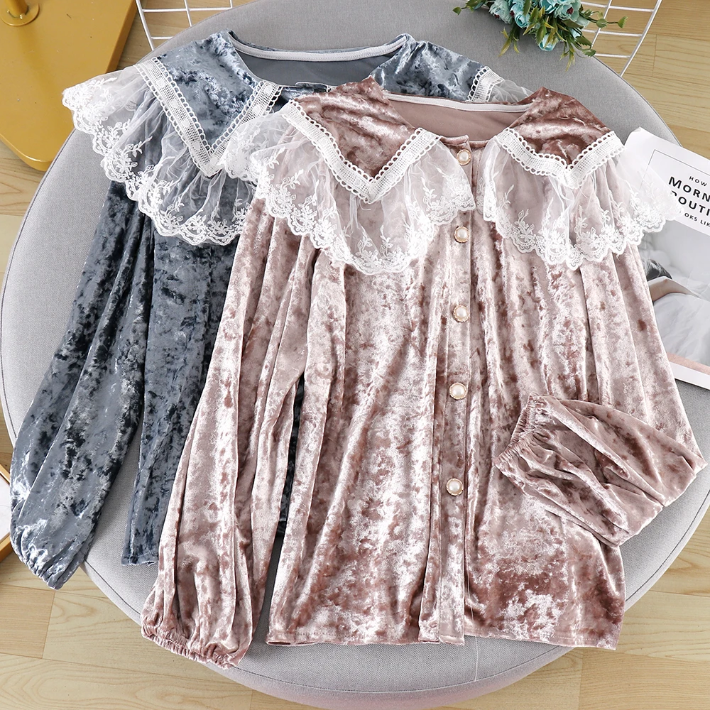 Свободная весенне осенняя кружевная велюровая Модная брендовая Новая женская