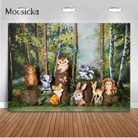 woodland safari jungle animals portrait newborn kids photo background oil painting forest wall backdrop for photography props
