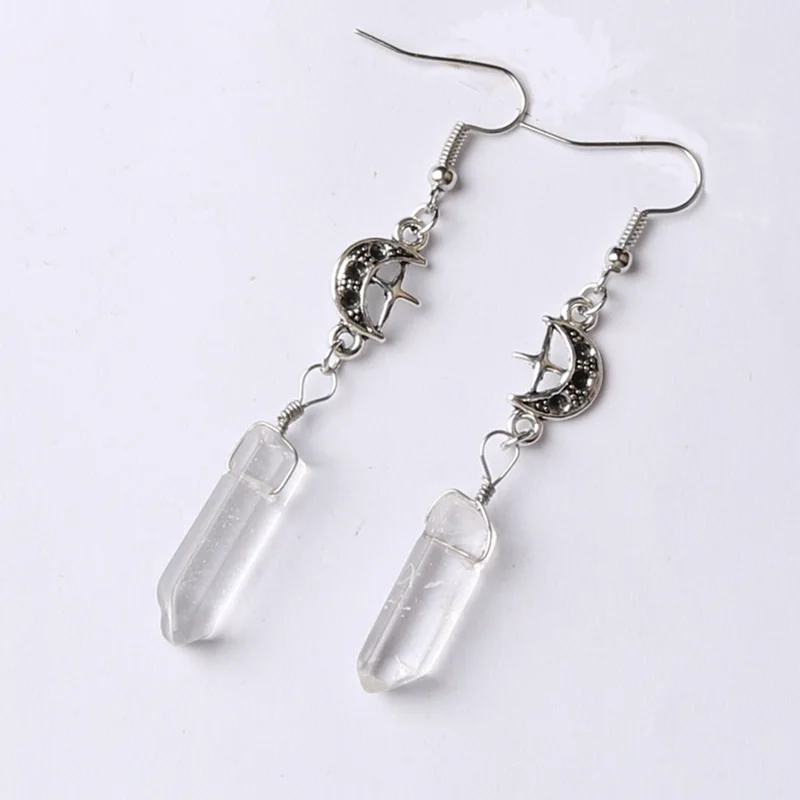 Серьги "Лунный кварц" - бохо-ведьмачьи естественные камни эзотерической альтернативы Нугот, готические, романтические, звездный подарок.