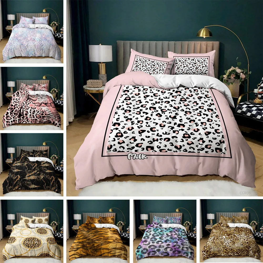 

3d Duvet Cover Pillowcase Leopard Print Pattern 2/3pc Fashion Home Textiles Colorful Bedroom Decor Bedding Set