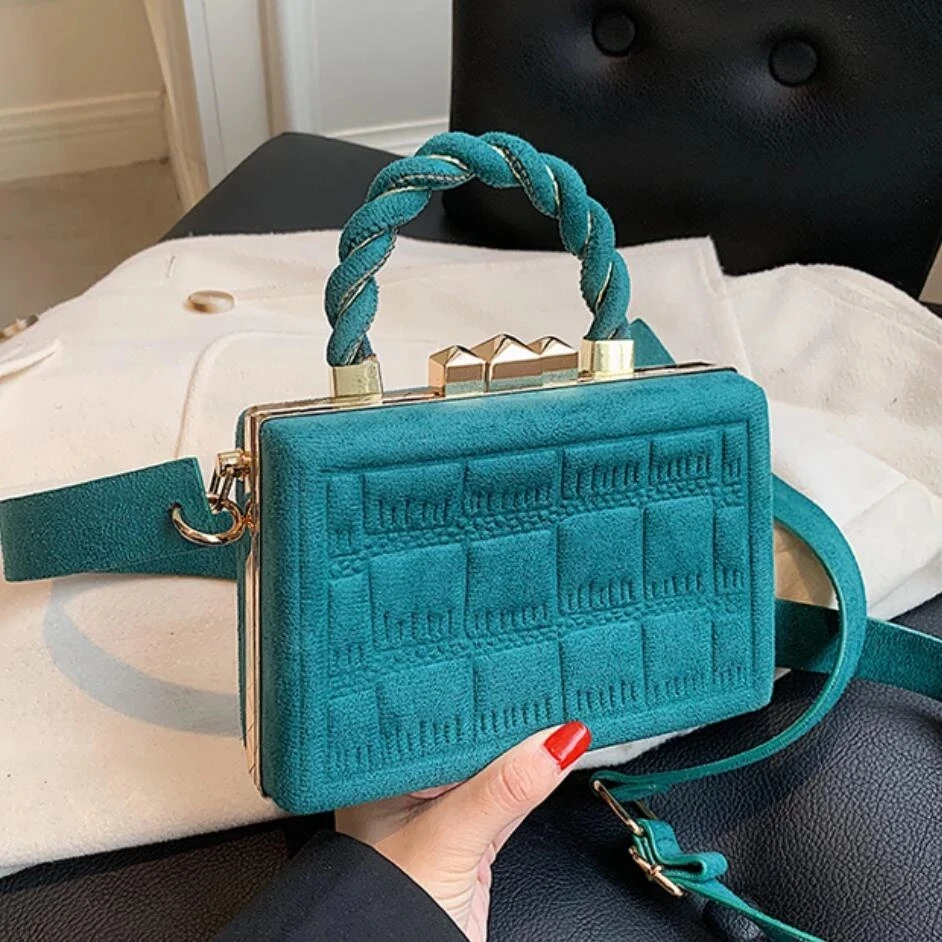 

Vintage Small Tote With Woven Handle 2021 Winter New Scrub PU Leather Women's Handbag Wide Shoulder Strap Shoulder Messenger Bag