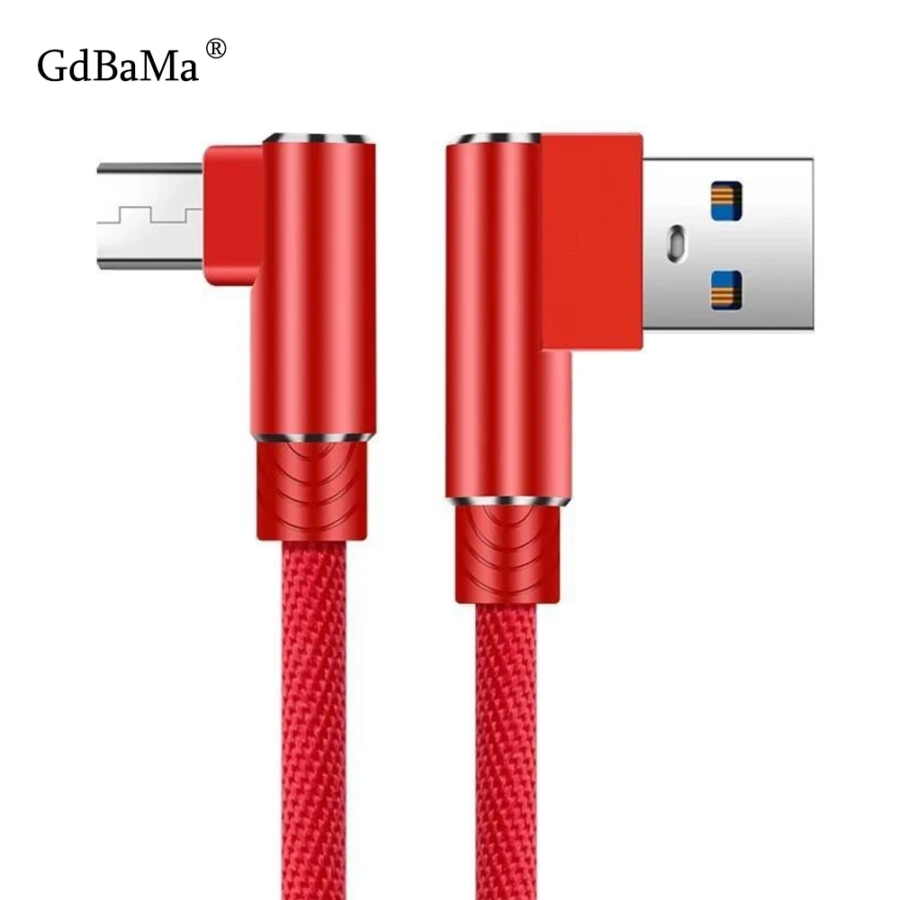 Нейлоновый кабель Micro USB 2 А шнур для быстрой зарядки с углом 90 градусов плетеный
