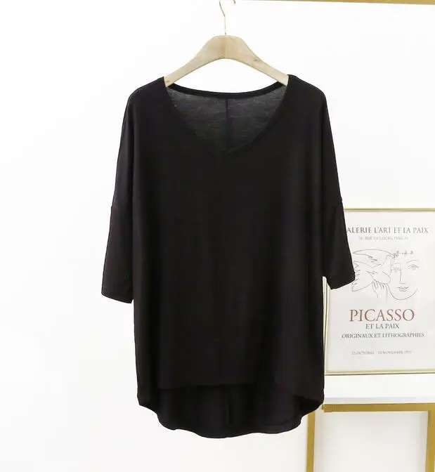 

Women's summer new style V-neck loose Korean style front short back long sleeve T-shirt