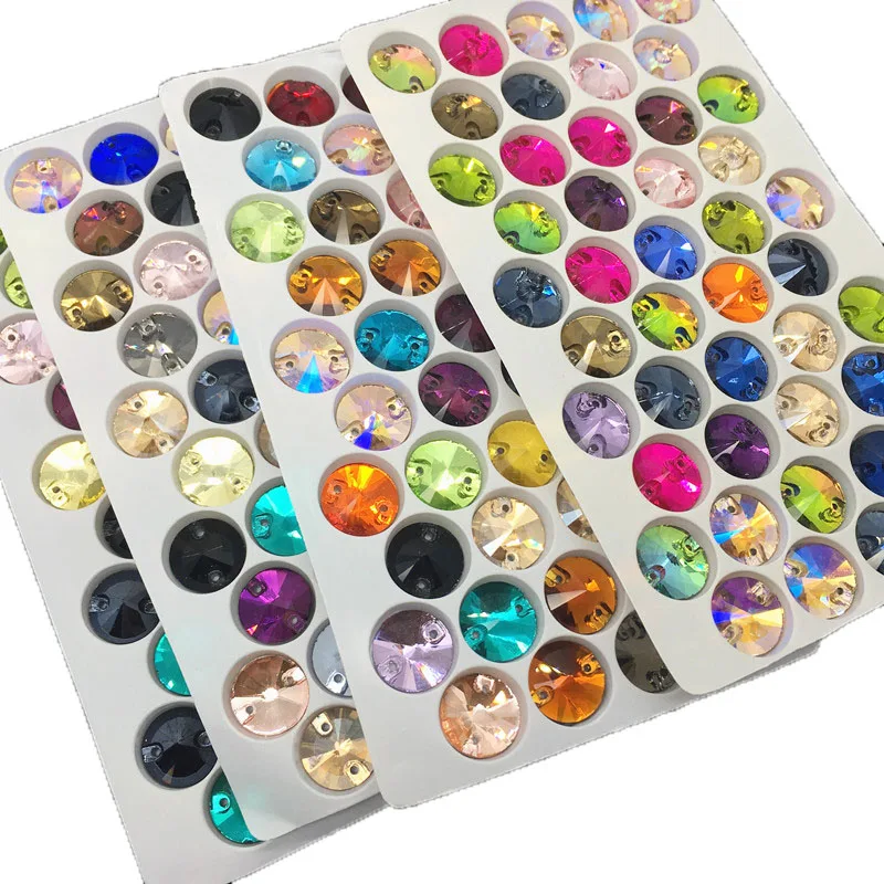 

3200 Sew On Rivoli Rhinestone Round Beads Glass Crystal Muliti Colorful Flat Back Sewing Stone For Wedding dress DIY Fix Cloth