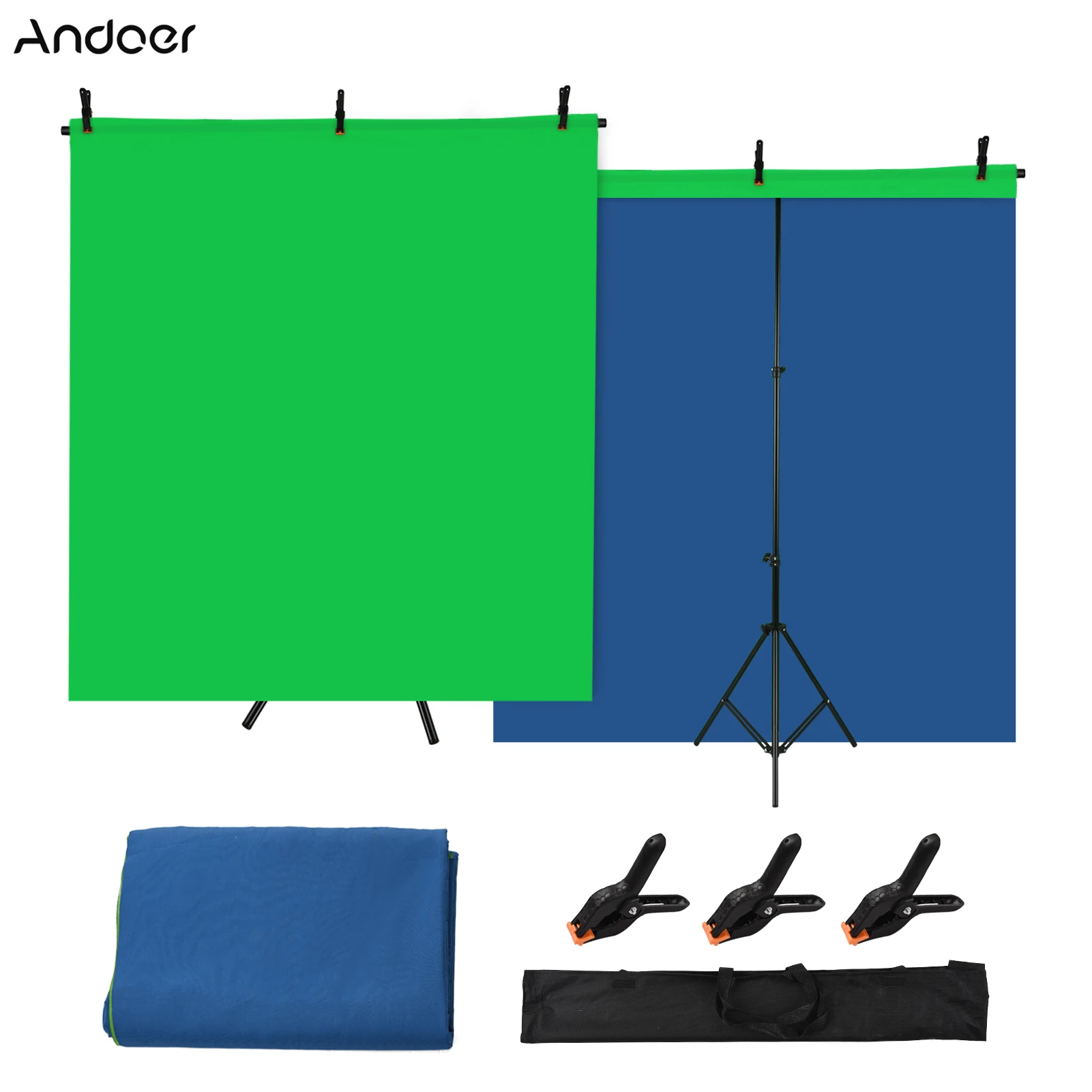 

Andoer 5x7ft зеленый экран синий экран фон двусторонний хромакея фон T-образная Регулируемая подставка 3 шт Пружинные зажимы