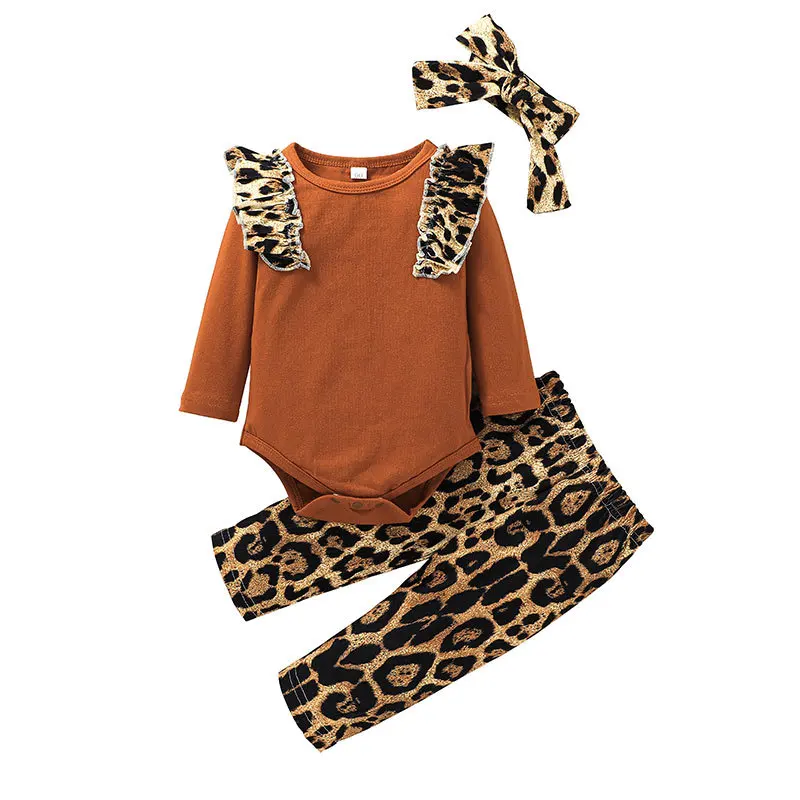 Leopard Newborn Baby Girl Clothes Sets Baby Bodysuit Floral Print Toddler Girls Outfits Infant Clothing Knitted Baby Clothes newborn baby girl clothes thanksgiving outfits infant girls clothing christmas fashion 2019 floral ruffle pants babies clothes