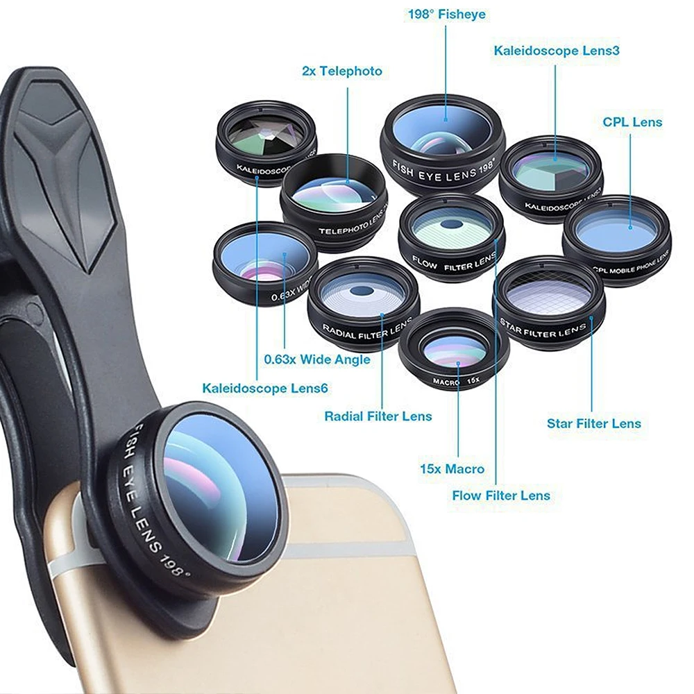 Mini Mobile Phone Lens Kit Micro Fisheye CPL Filter Kaleidoscope 15x Telephoto Lens for Phone Apple Xiaomi Huawei  Samsung 37MM