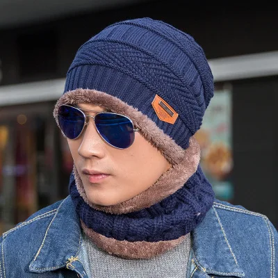 DB-533 navy blue Модные вязаные зимние шапки для мужчин, толстая и Теплая мужская зимняя шапка, черная Осенняя шапочка-бини, Мужская Шерстяная Лыжная шапка, шапки бини - Цвет: DB-533 navy blue