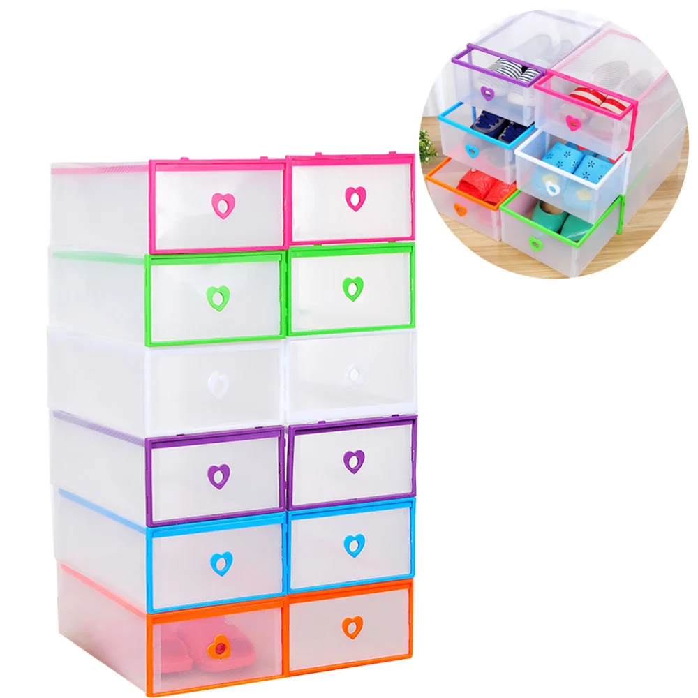 

10PCS Crate Storage Clear Drawer Shoe Boxes Stackable Foldable Shoes Case Home Wardrobe Thicken Shoebox Size 31*20*11 (