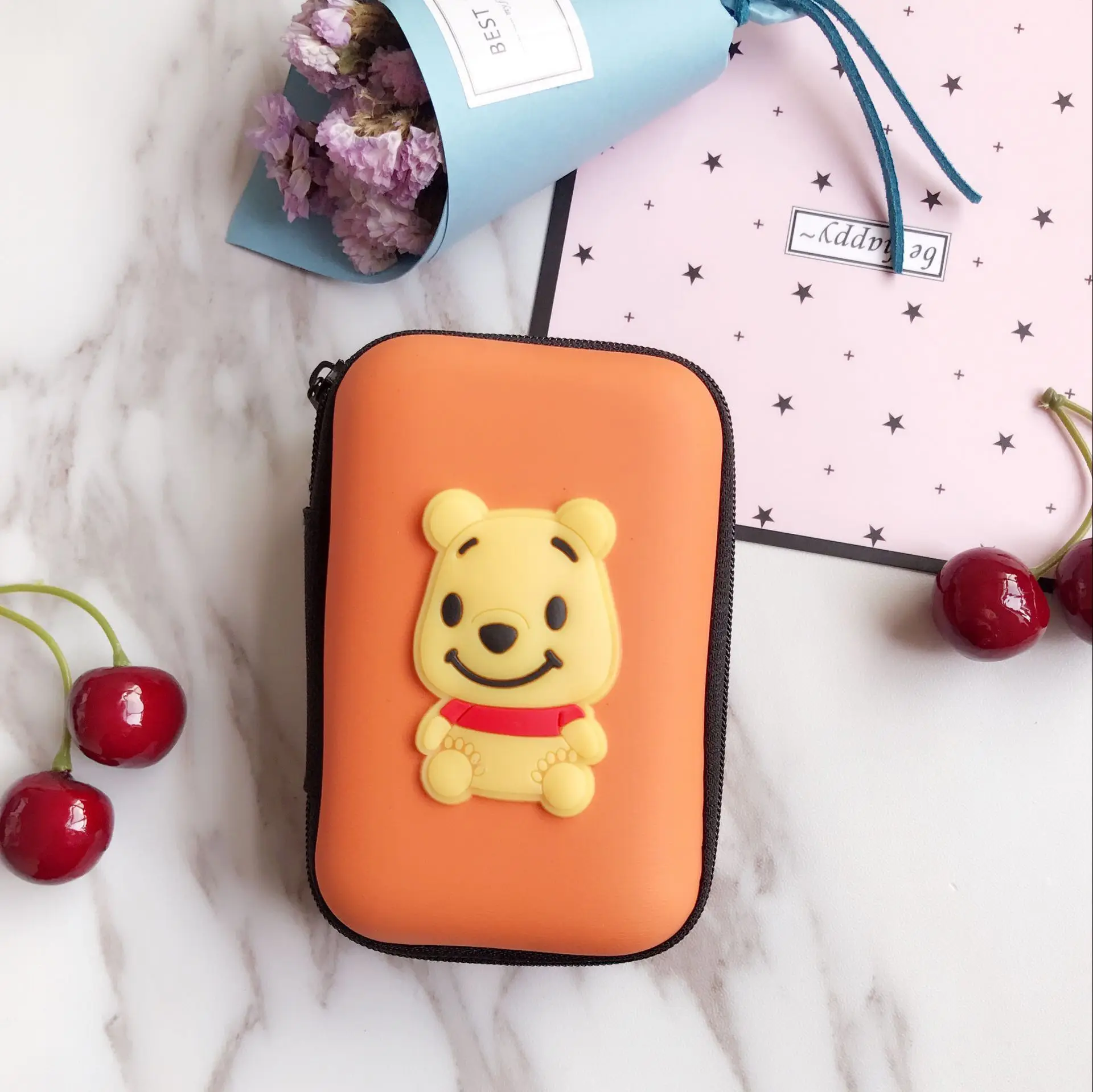 Brown bear Мультяшная мини-гарнитура коробка для наушников USB кабель Органайзер на молнии защитный чехол для наушников сумка для хранения наушников Кошелек для монет - Цвет: Brown bear