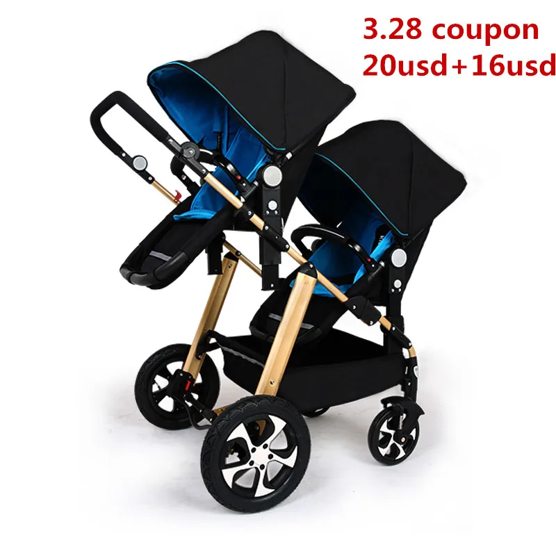 

Free Ship! Twins baby stroller folding front and rear light newborn and toddler use twin carriage Double Seat 2 bassinets