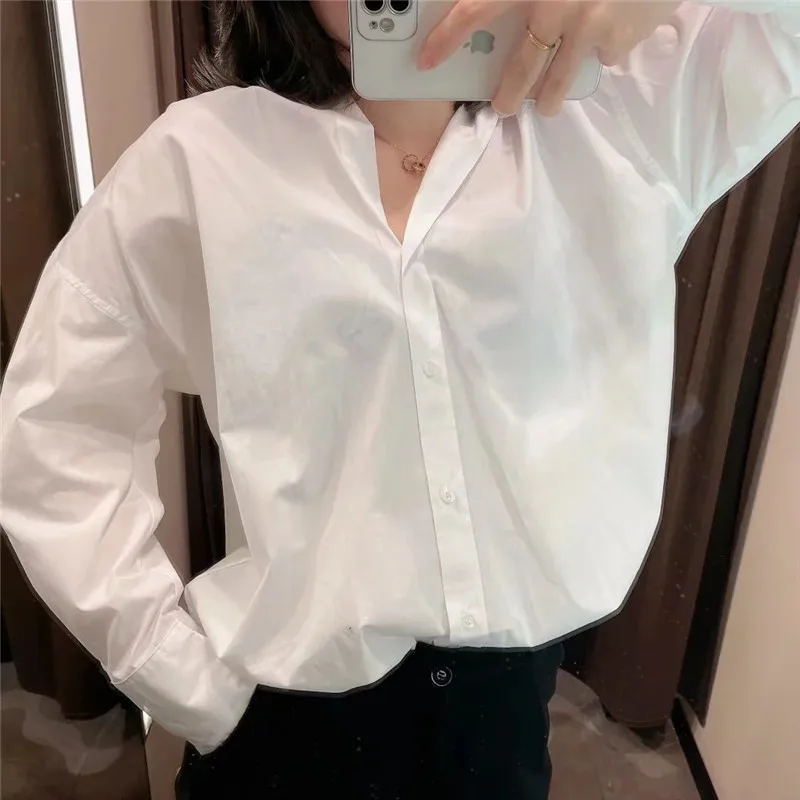 

2021 Summer Women Pink Blouse New Long Sleeve Simple Shirts Office Lady Female Top Single Breasted Turn Down Collar Blouses