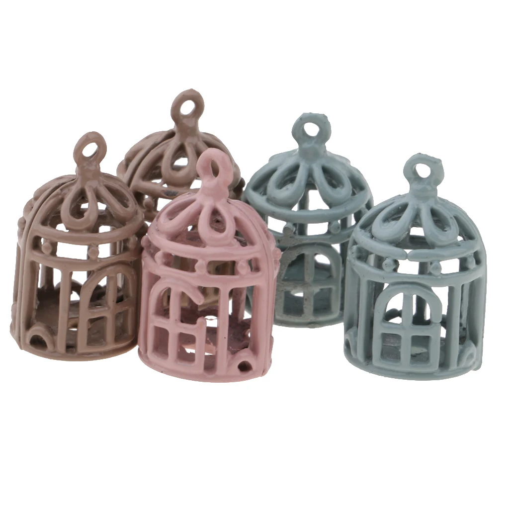 

5pcs 1/12 Dollhouse Miniature Stainless Steel Birdcage Colorful Scenes Decor